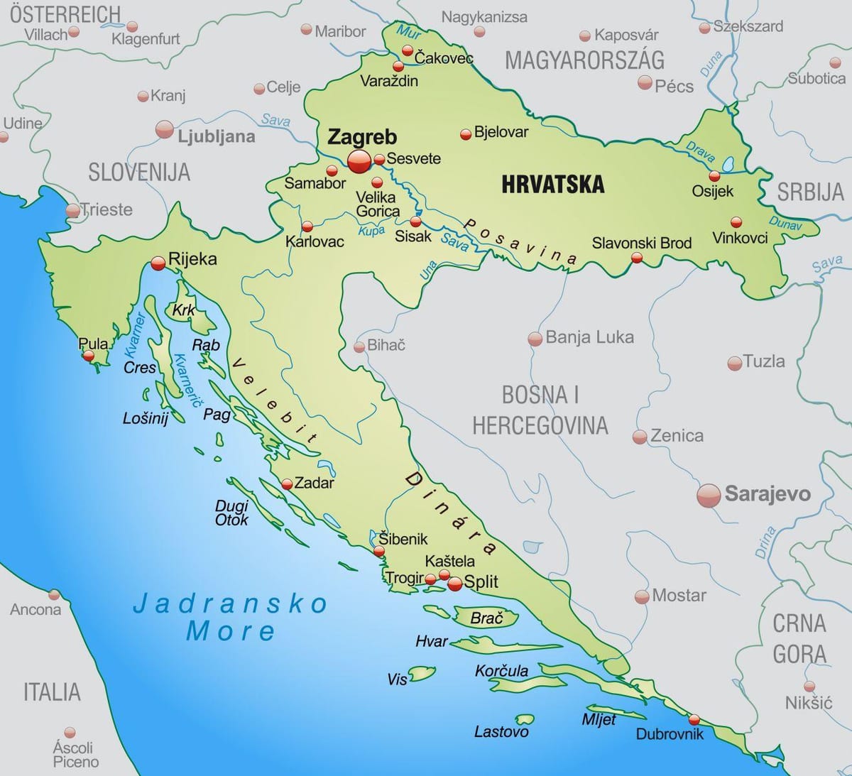 Северная Хорватия карта