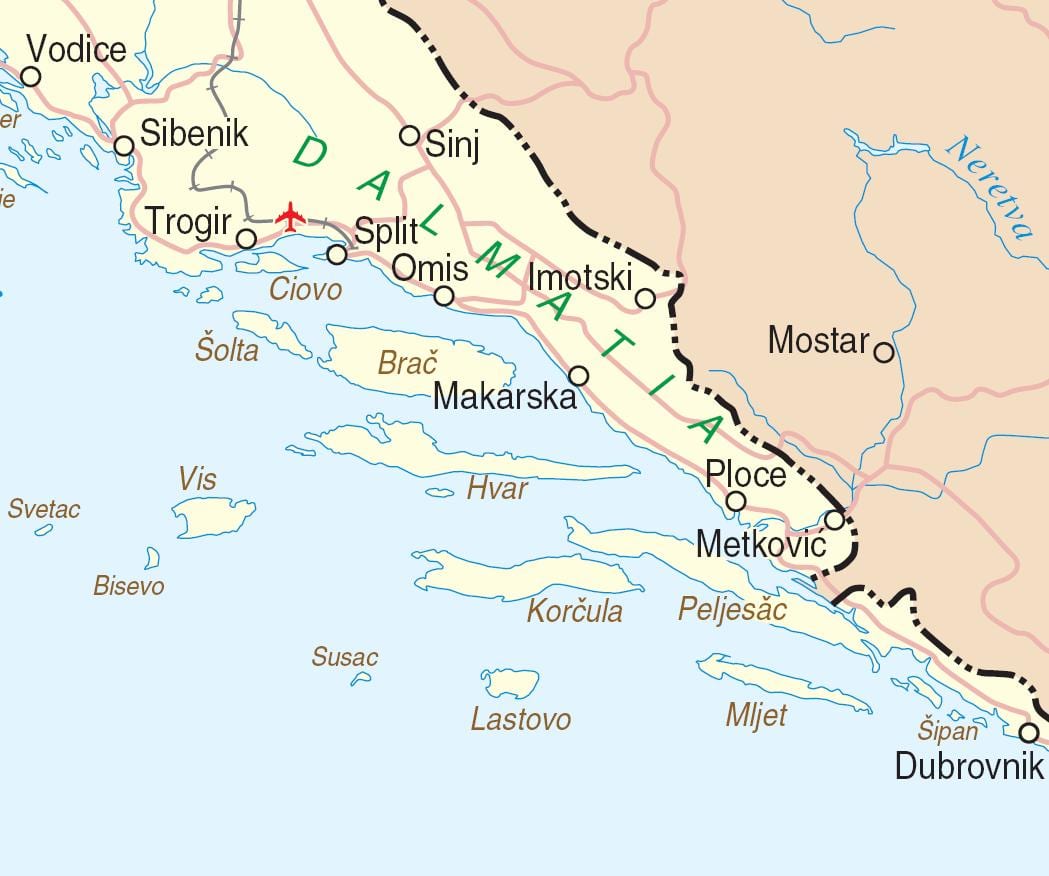 карта Южной Хорватии