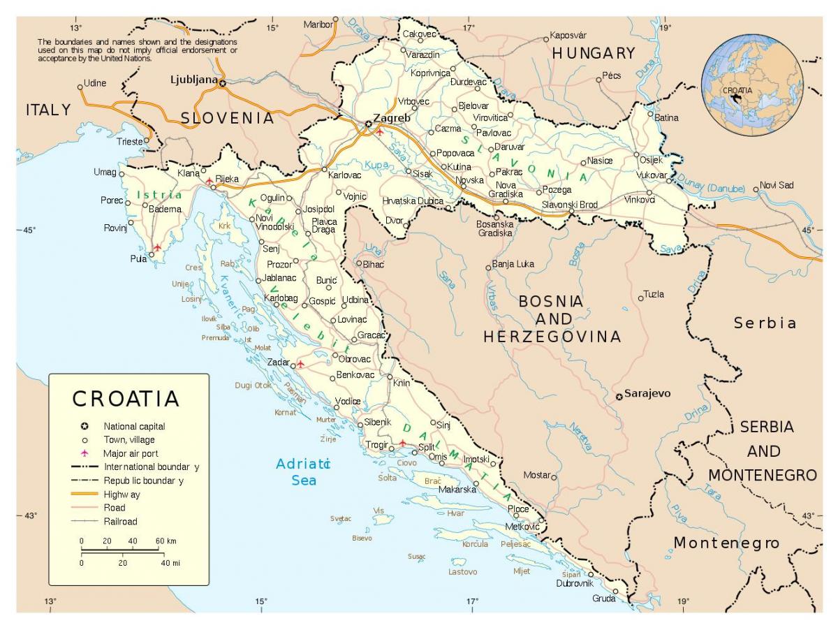 карта Хорватии с городами