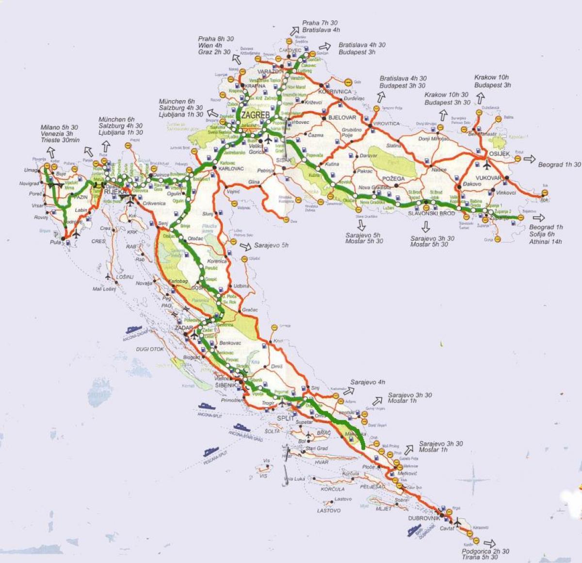 подробная карта дорог Хорватии
