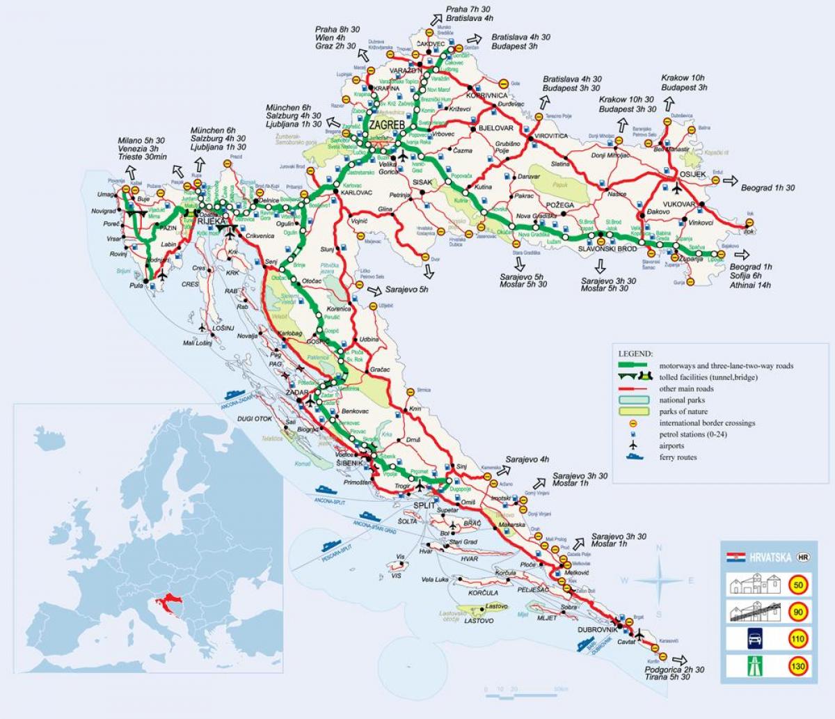 карта Хорватии поезд