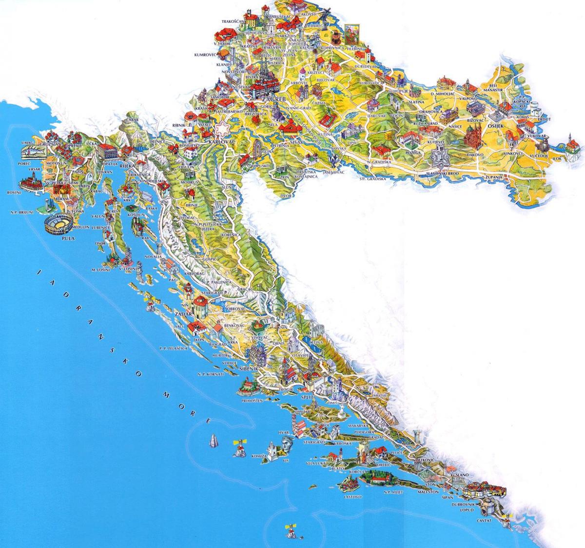туристические достопримечательности Хорватии на карте